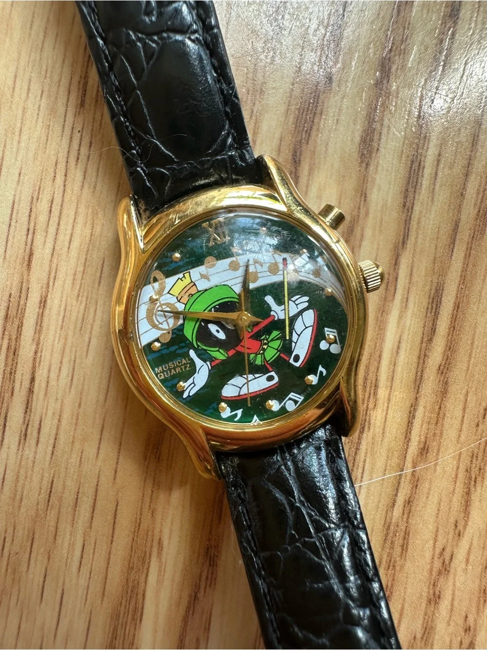 Vintage Armitron Marvin the Martian Musical Watch with Black Leather Strap